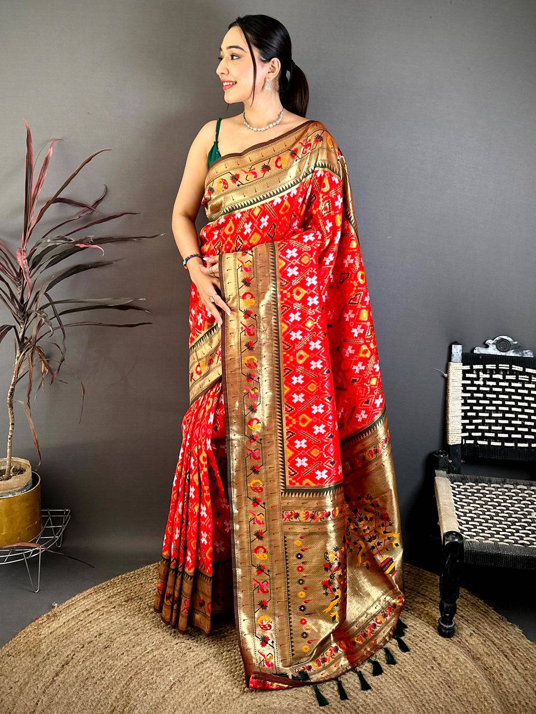 Red Patola Silk Zari Weaving Saree