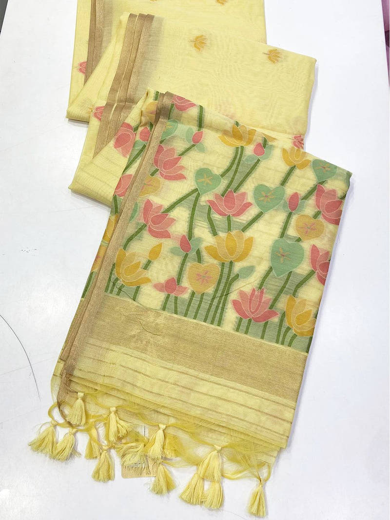Elegant Cotton Feel Pastel Jamdani Saree