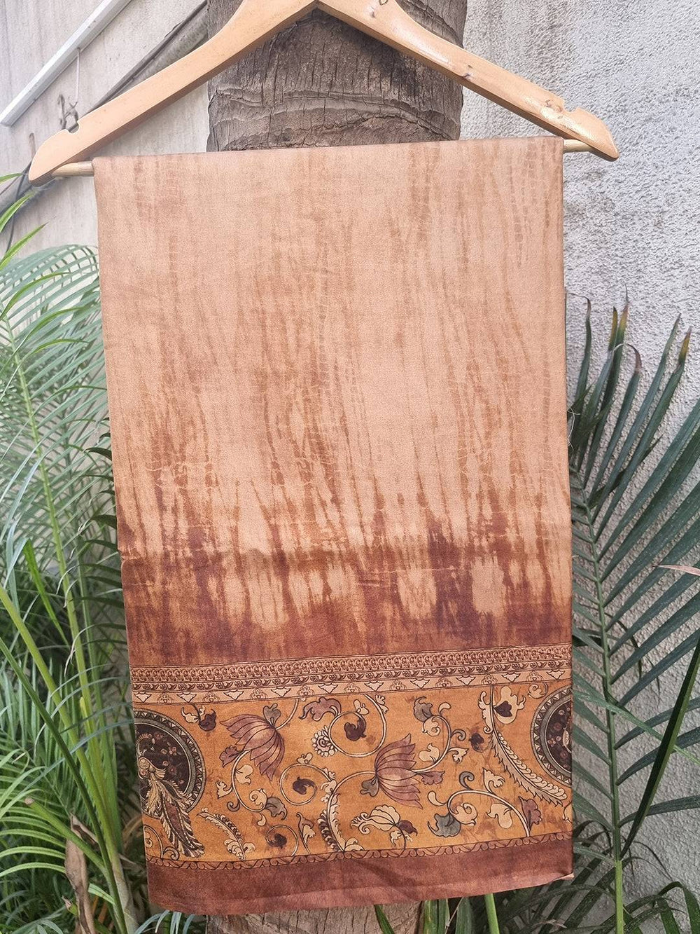 Gold Tussar Silk Saree with Kalamkari Border on Hanger