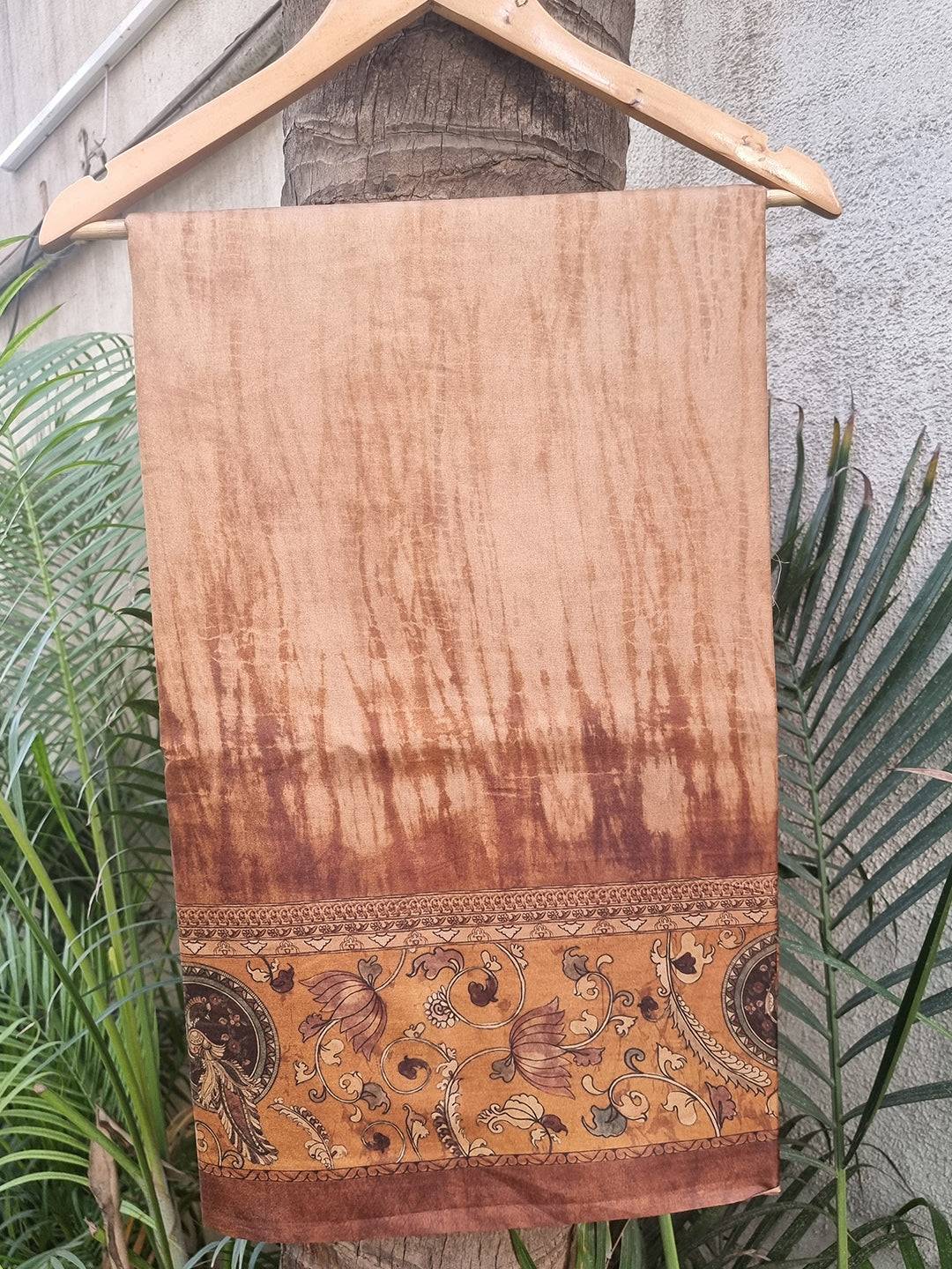 Gold Tussar Silk Saree with Kalamkari Border on Hanger