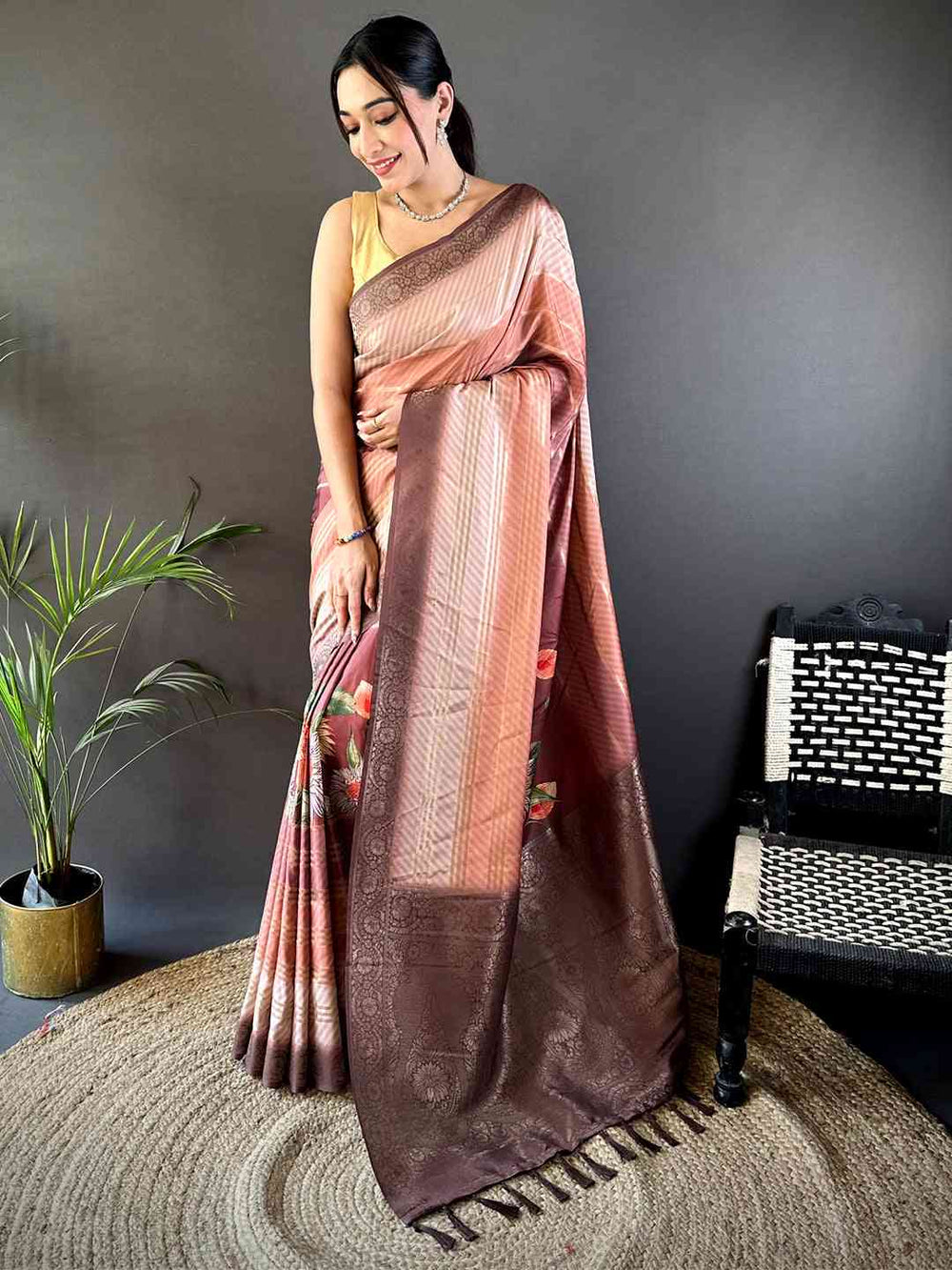 Rose Pink Kalamkari Ombre Crepe Silk Saree