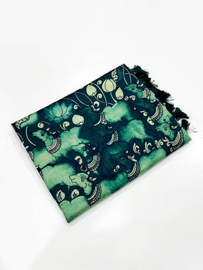 Teal Digital Kalamkari Banarasi Saree
