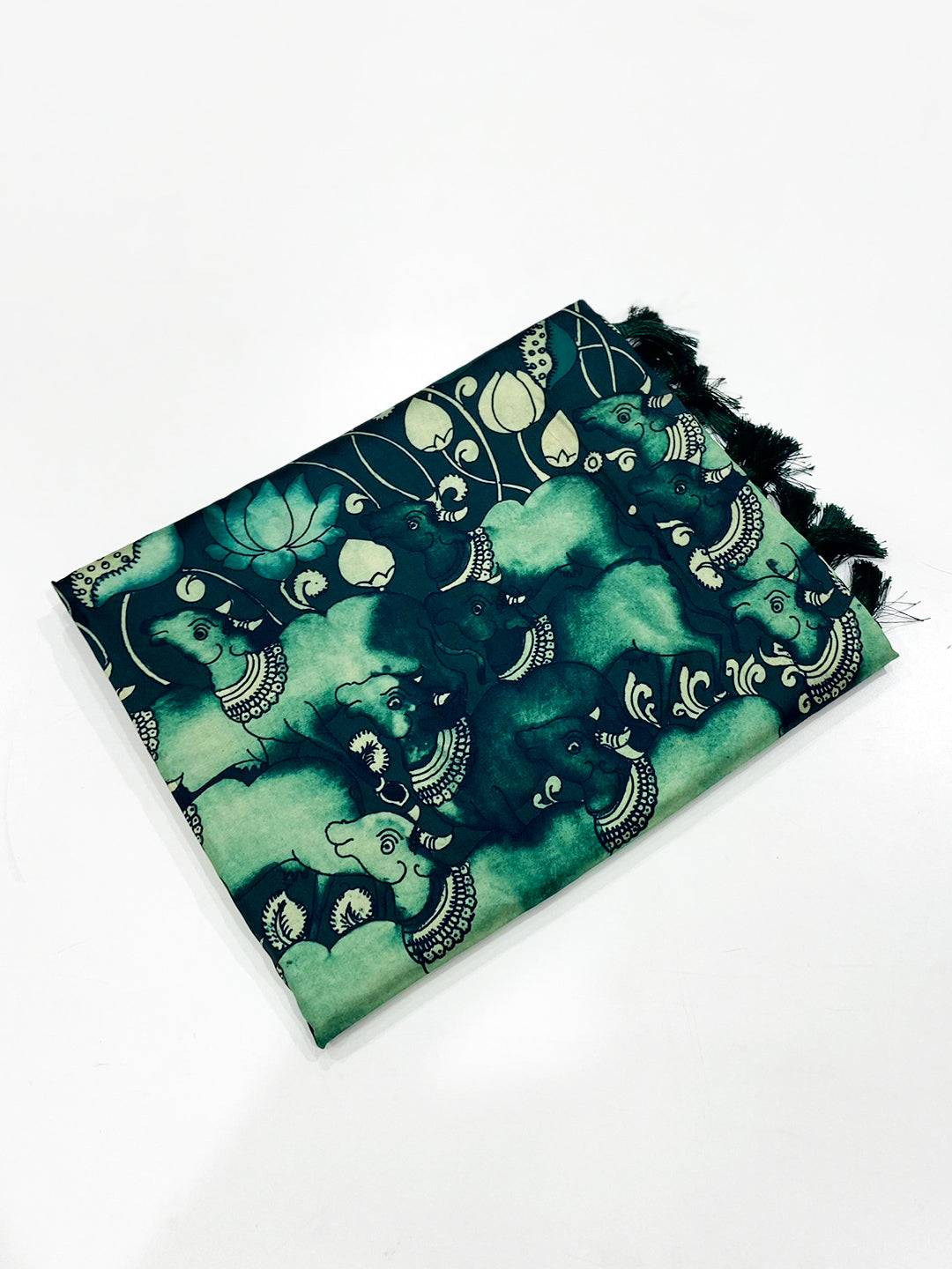 Teal Digital Kalamkari Banarasi Saree