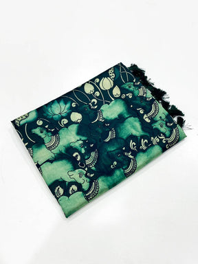 Teal Digital Kalamkari Banarasi Saree
