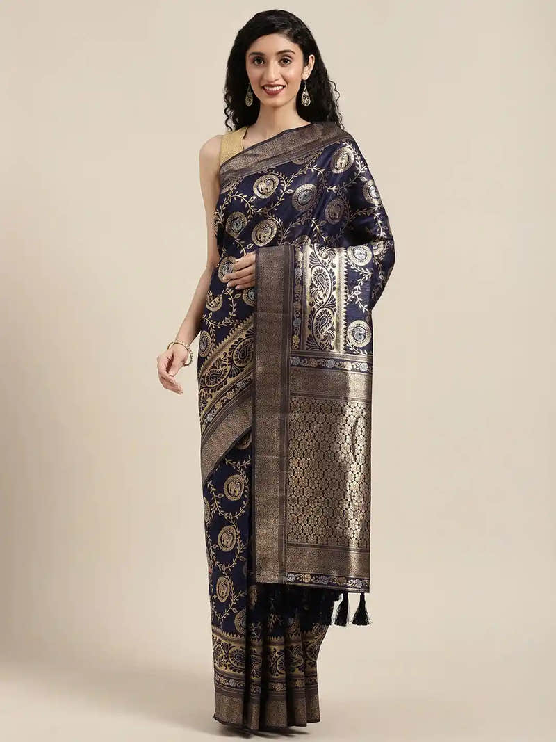 Banarasi Navy Colour Woven Design Silk Saree