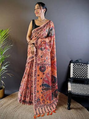 Peach Blossom Kalamkari Saree