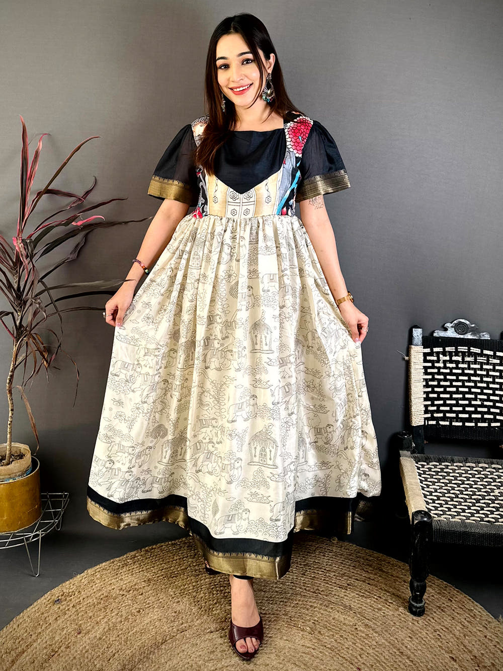 Elegant Square Neck Kota Doriya Dress