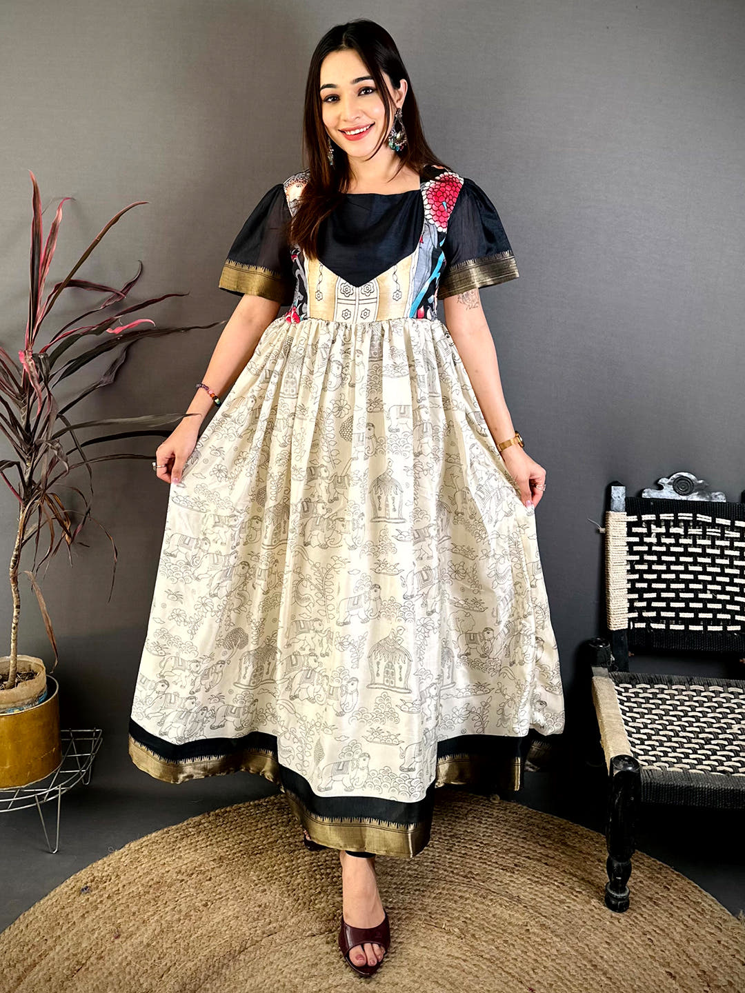 Elegant Square Neck Kota Doriya Dress
