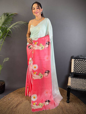 Radiant Barbie Digital Print Chinnon Saree