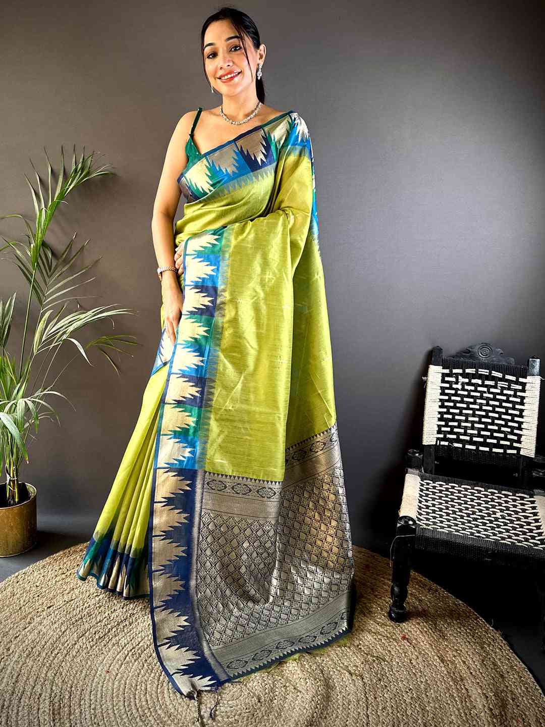 Green Banarasi Raw Silk Ikkat Saree