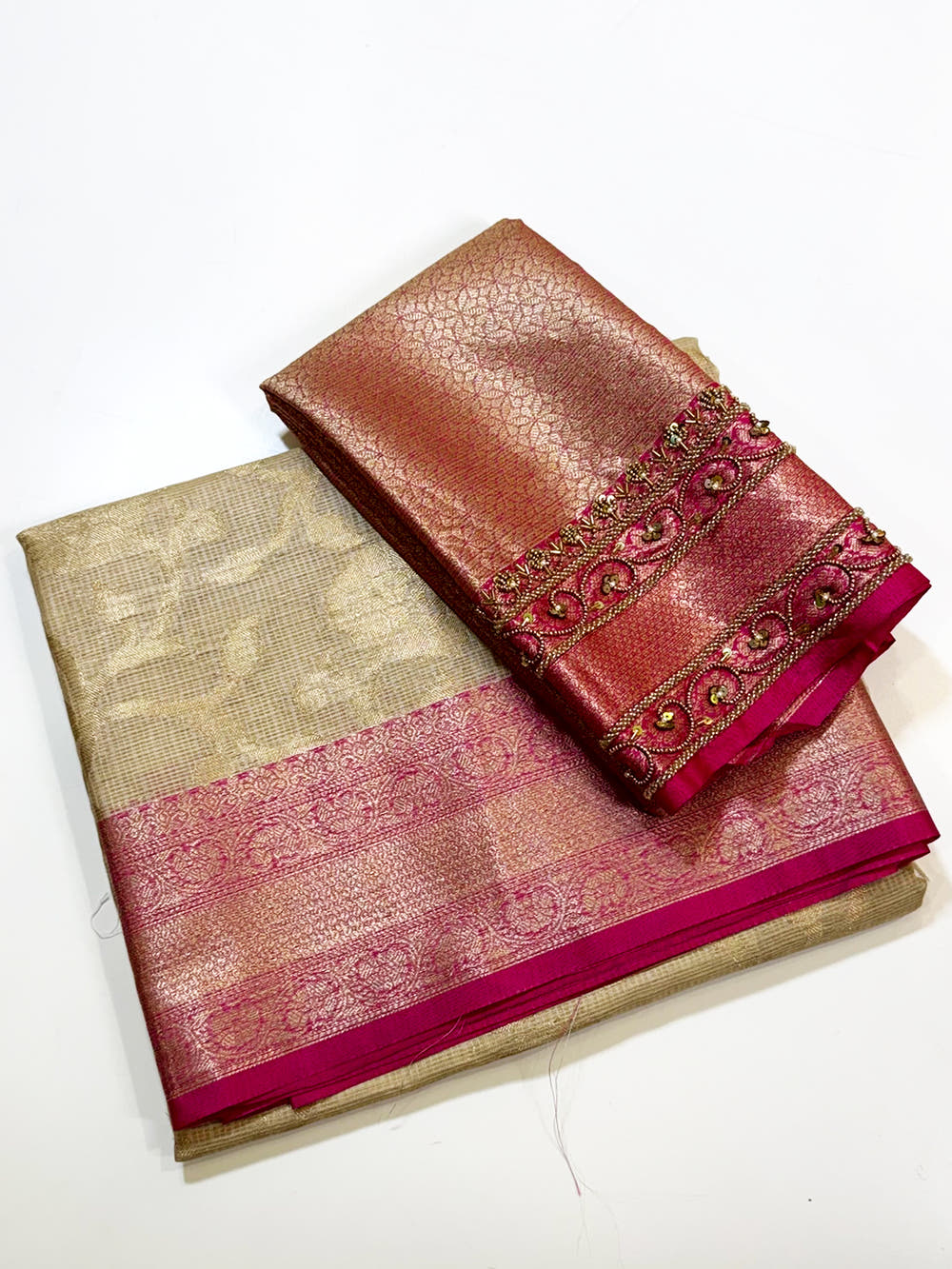 Radiance Kota Kora Gold Zari Saree With Maggam Blouse
