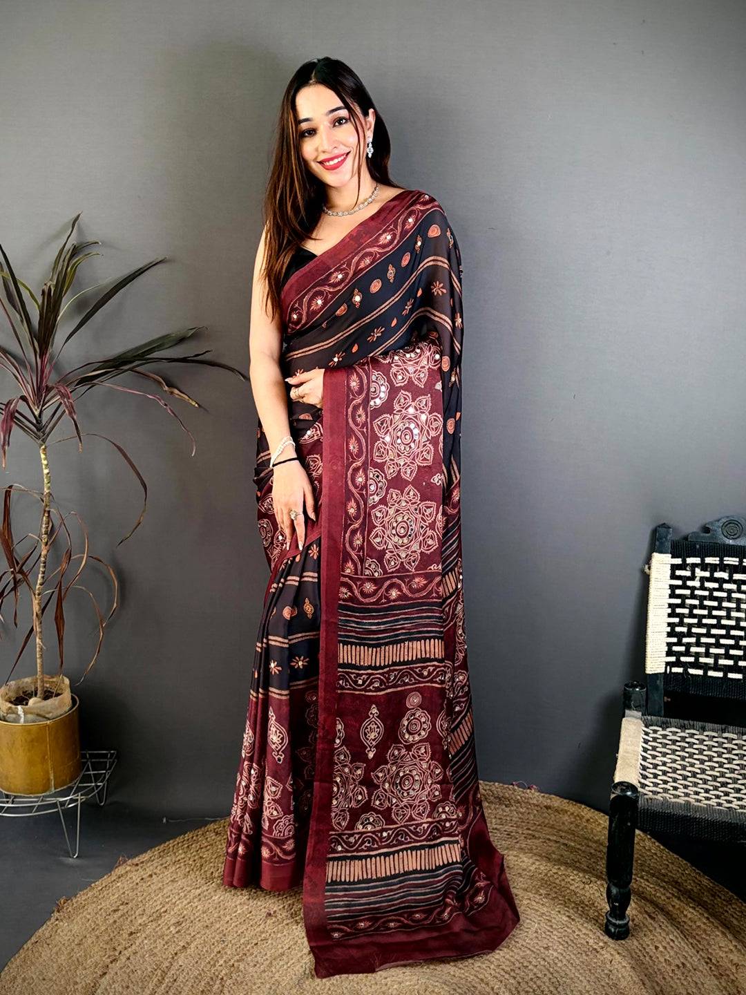 Royal Black Soft Georgette Printed Saree