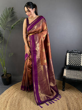 Gold Zari Bantex Border Silk Saree