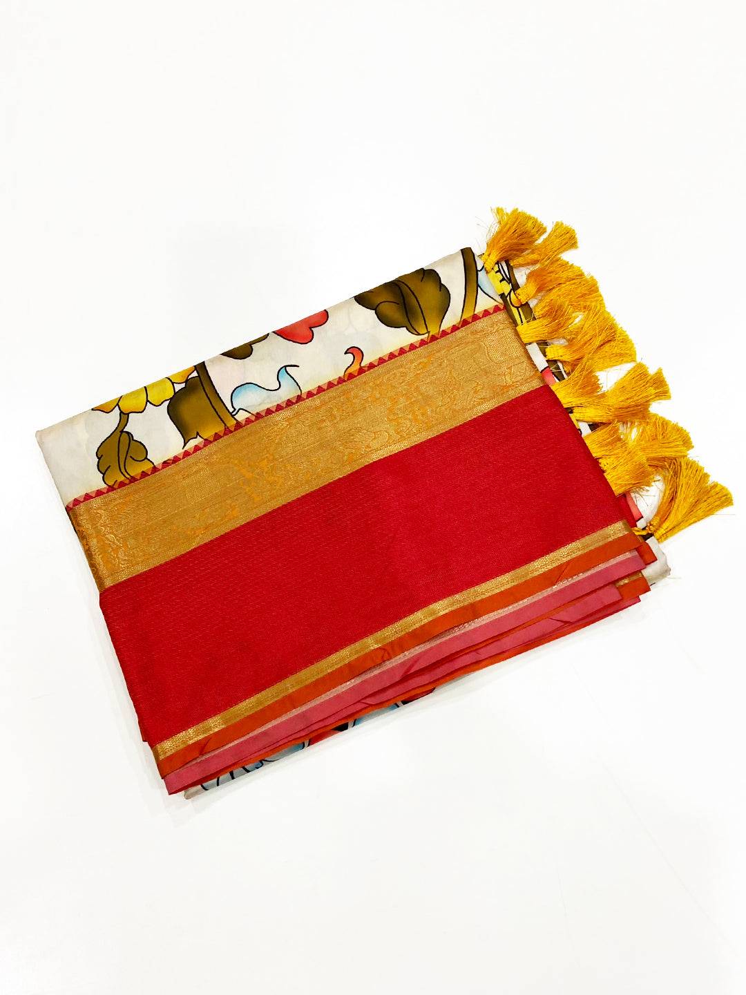 Charming Cream Banarasi Kalamkari Saree