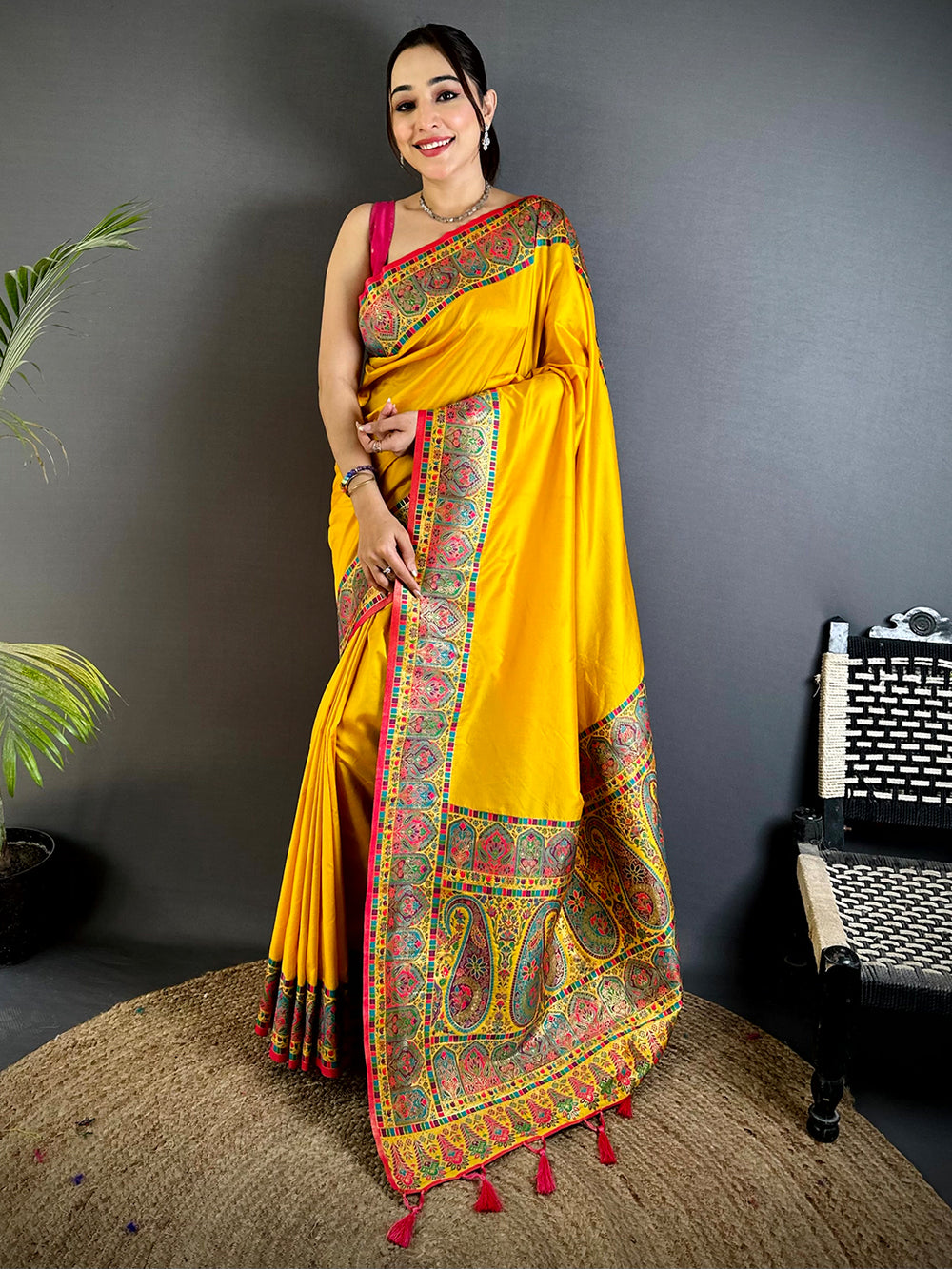 Stylish Minakari Pashmina Soft Silk Saree