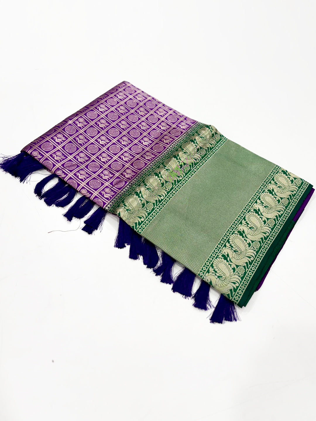 Purple Silver Zari Butta Kanjivaram Silk Saree