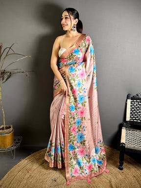 Artisan Ghicha Silk Printed Tussar Saree