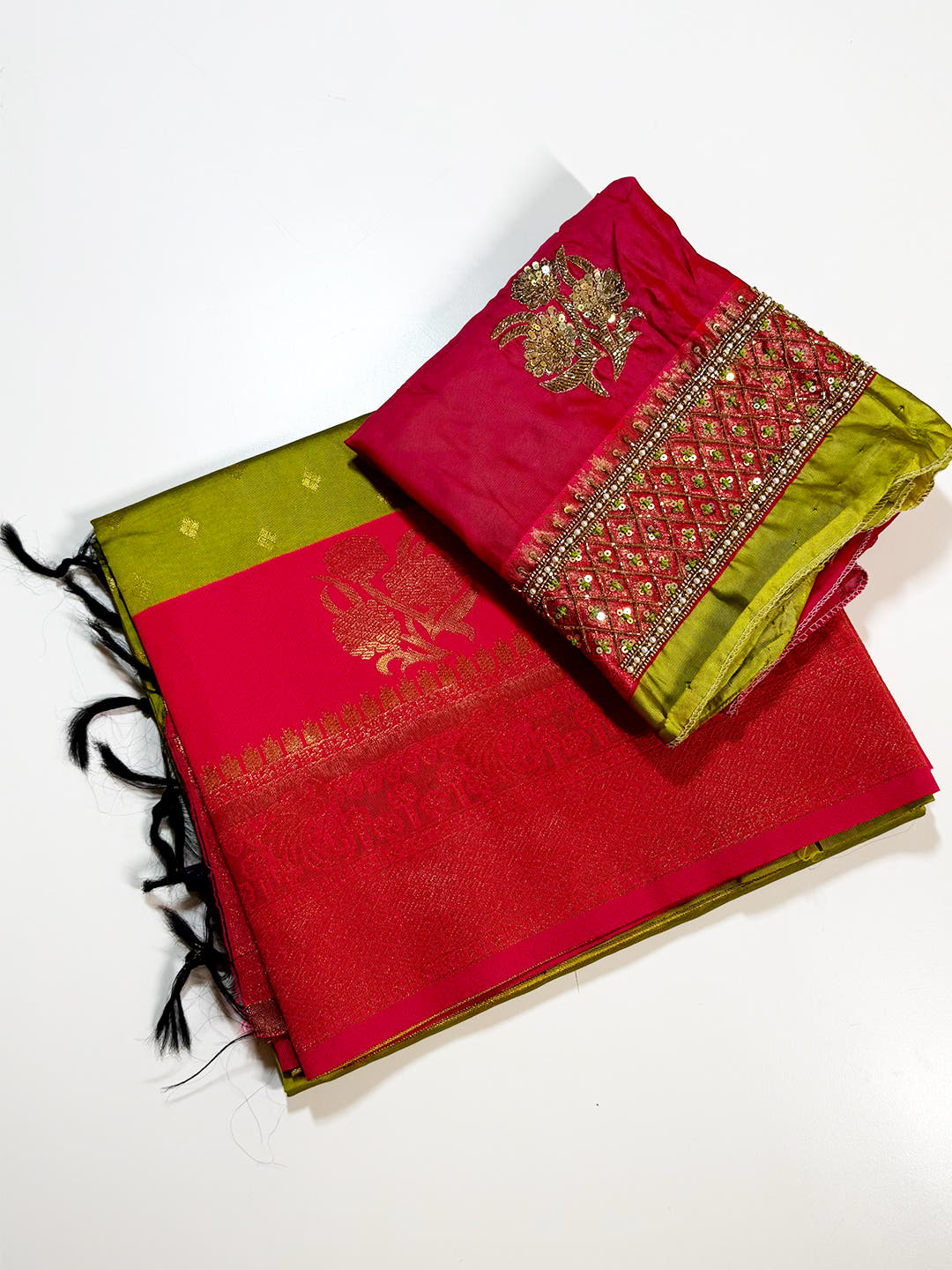 Royal Gadwal Banarasi Katan Silk Saree With Maggam Blouse