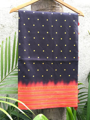 Pichwai Print Navy Blue Silk Saree with Butti and Zari Border