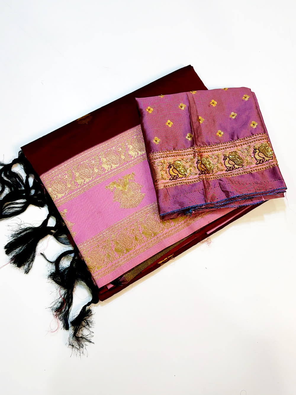 Brown Soft Gadwal Silk Saree With Maggam Blouse