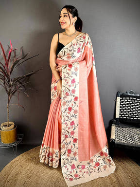 Stylish Floral Border Tussar Saree