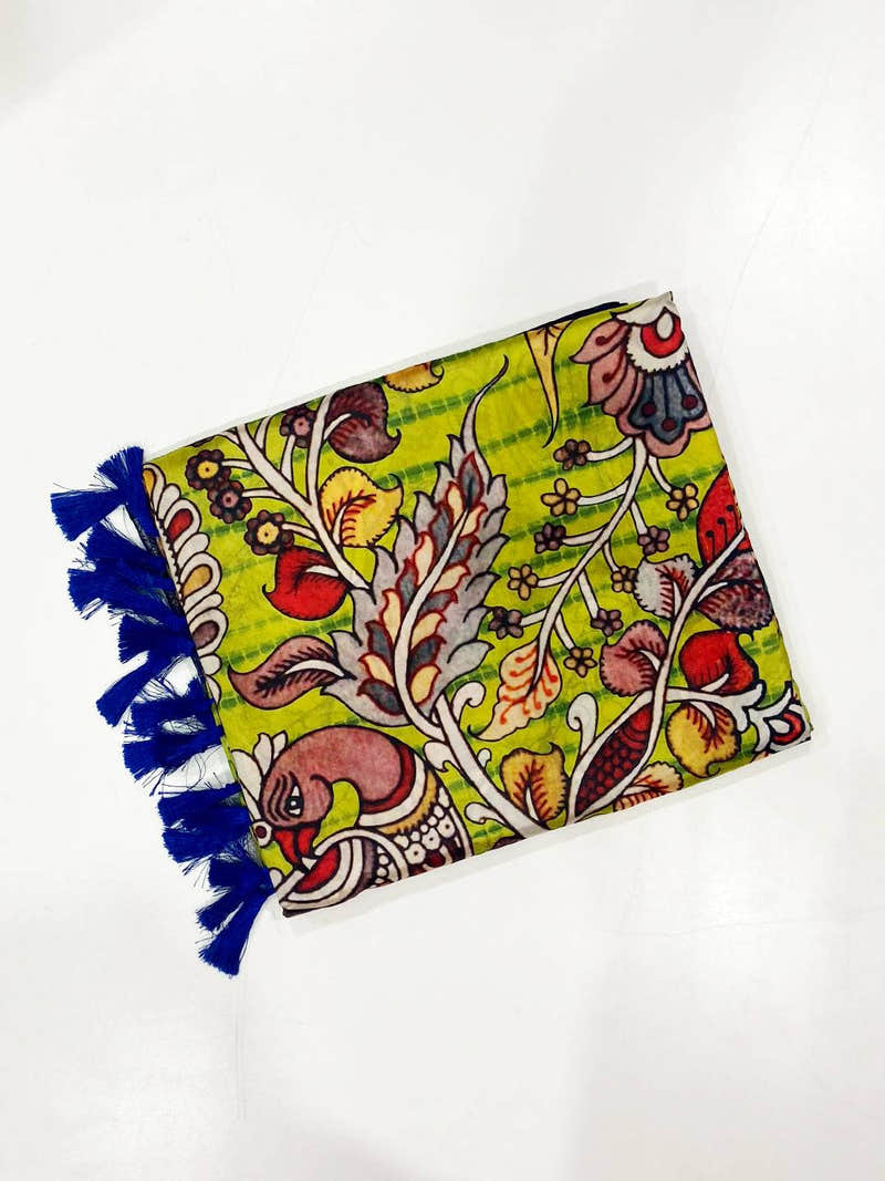 Lime Green Kalamkari Digital Prints Saree