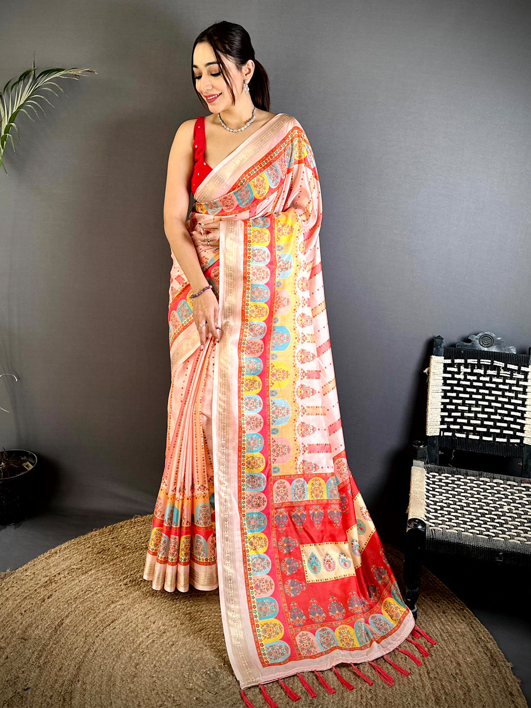 Stylish Kashmiri Print Soft Silk Saree