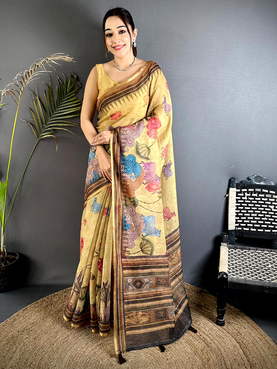 Royal Pichwai Linen Tissue Saree