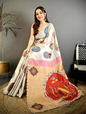 Radiant Tussar Kalamkari Cutwork Saree