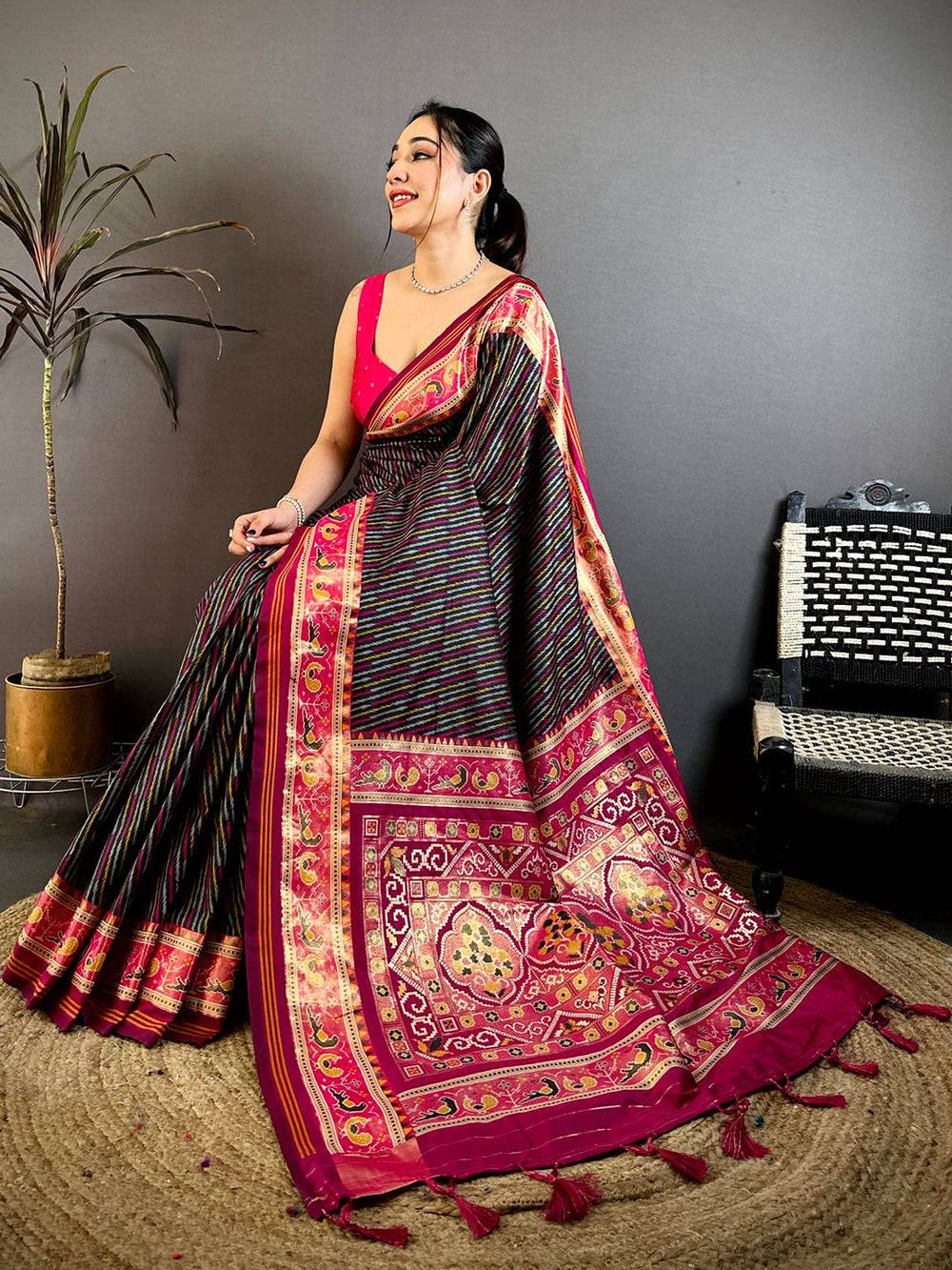 Soft Silk Patola Minakari Zari Border Saree