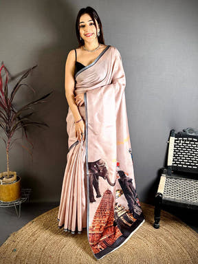 
Vibrant Tamil Cultural Icons Digital Print saree


