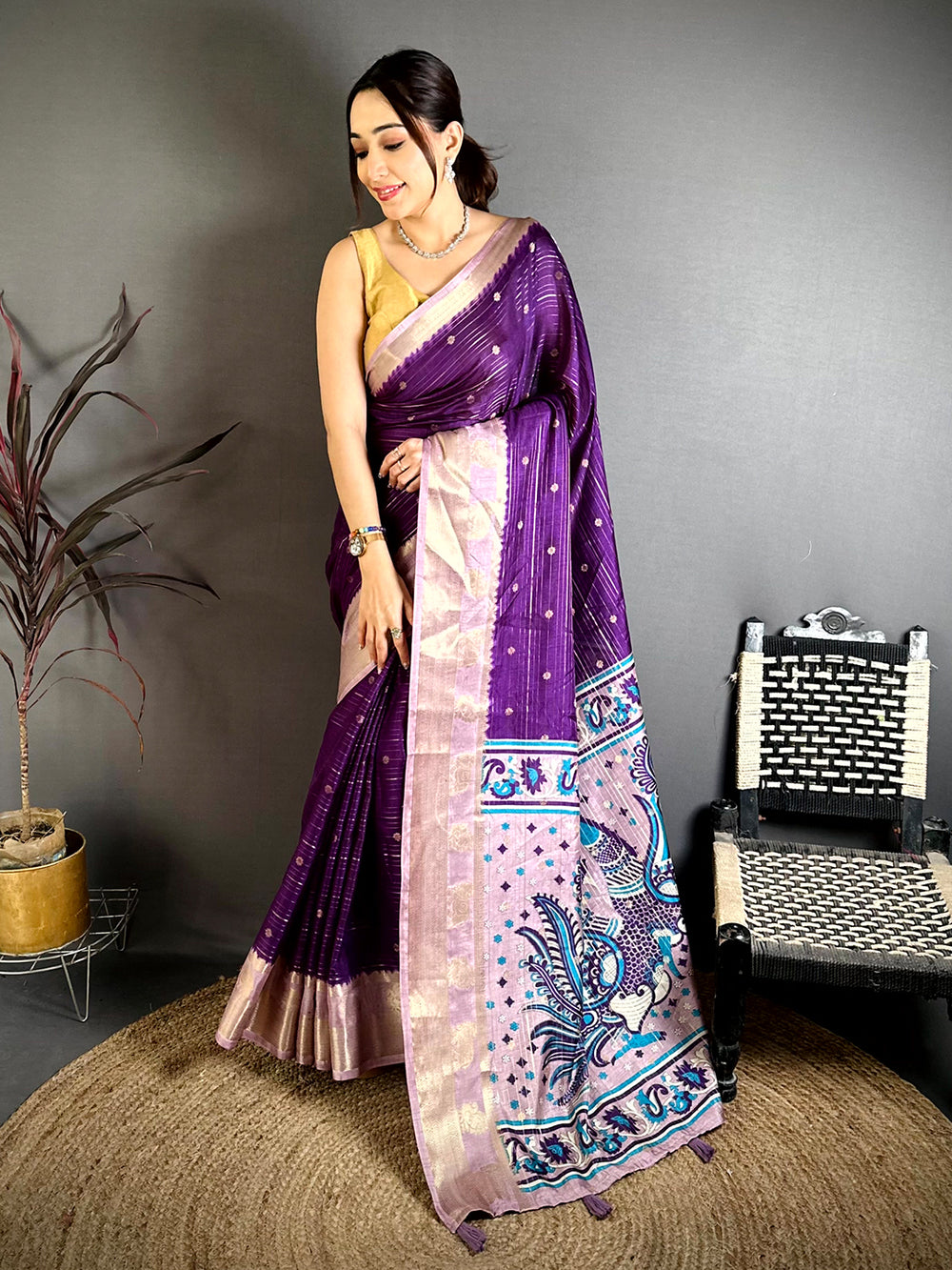 Purple Kalamkari Pallu Gadwal Saree