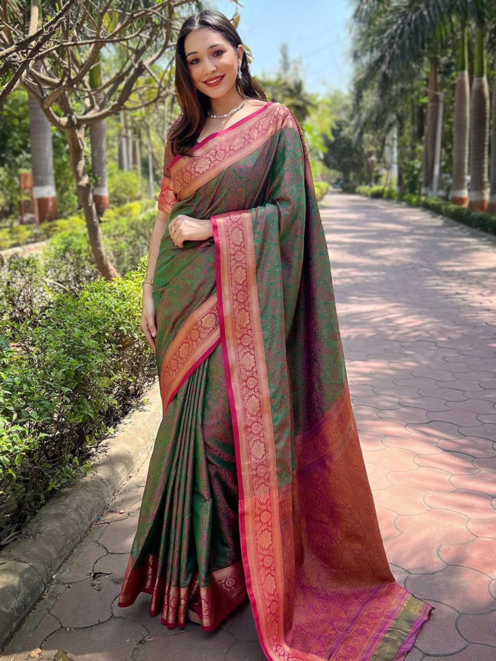 Green Paisley Silk Saree
