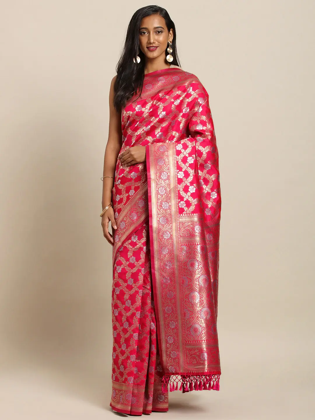  Pure Banarasi Zari Silk Saree With Ethnic Motifs Work