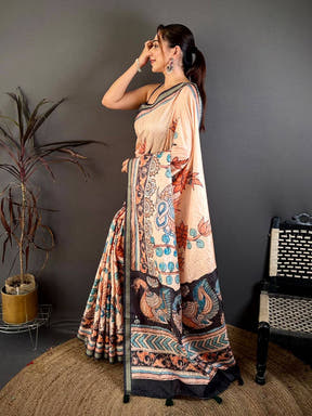 Radiant Kalamkari Lotus Tussar Saree