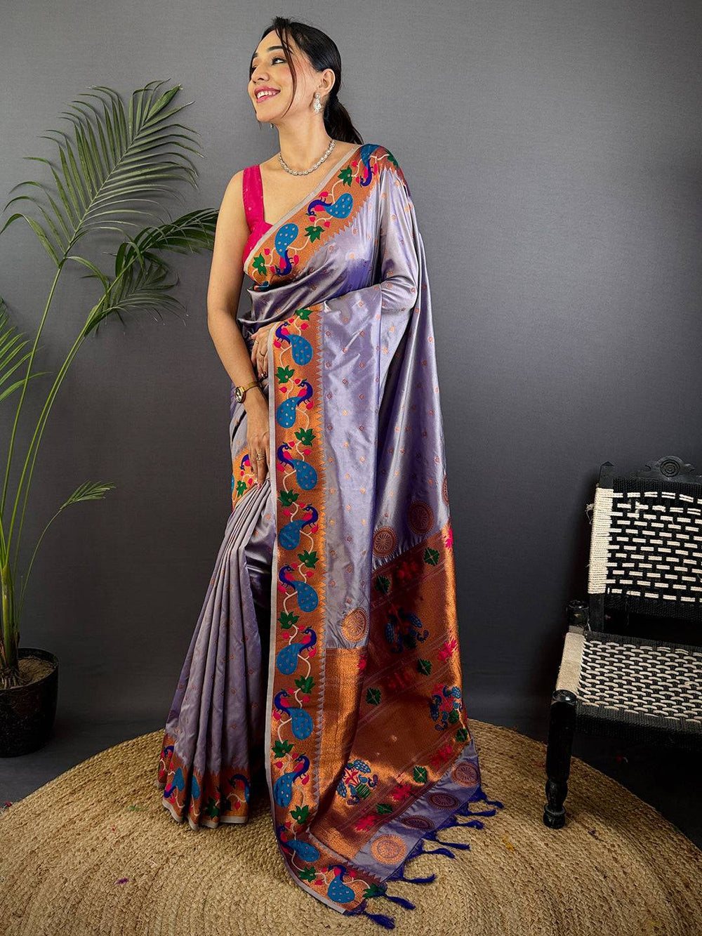 Regal Lavender Yeola Paithani Soft Silk Saree
