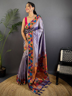 Regal Lavender Yeola Paithani Soft Silk Saree