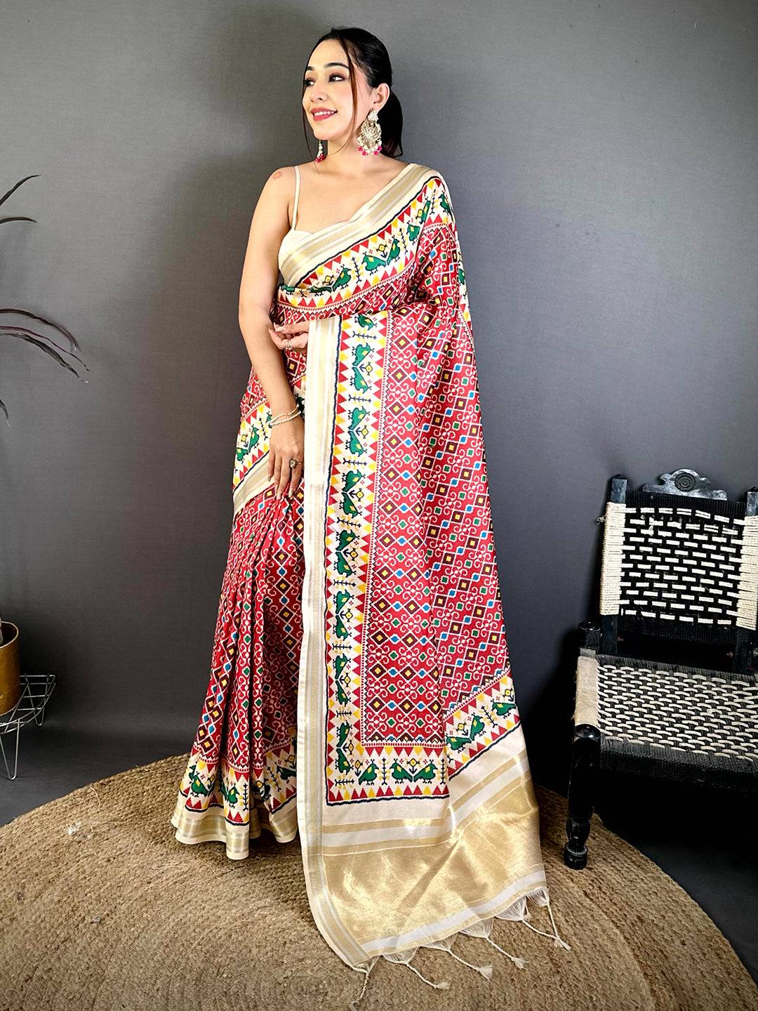 Red Soft Kanchi Silk Patola Weave Saree