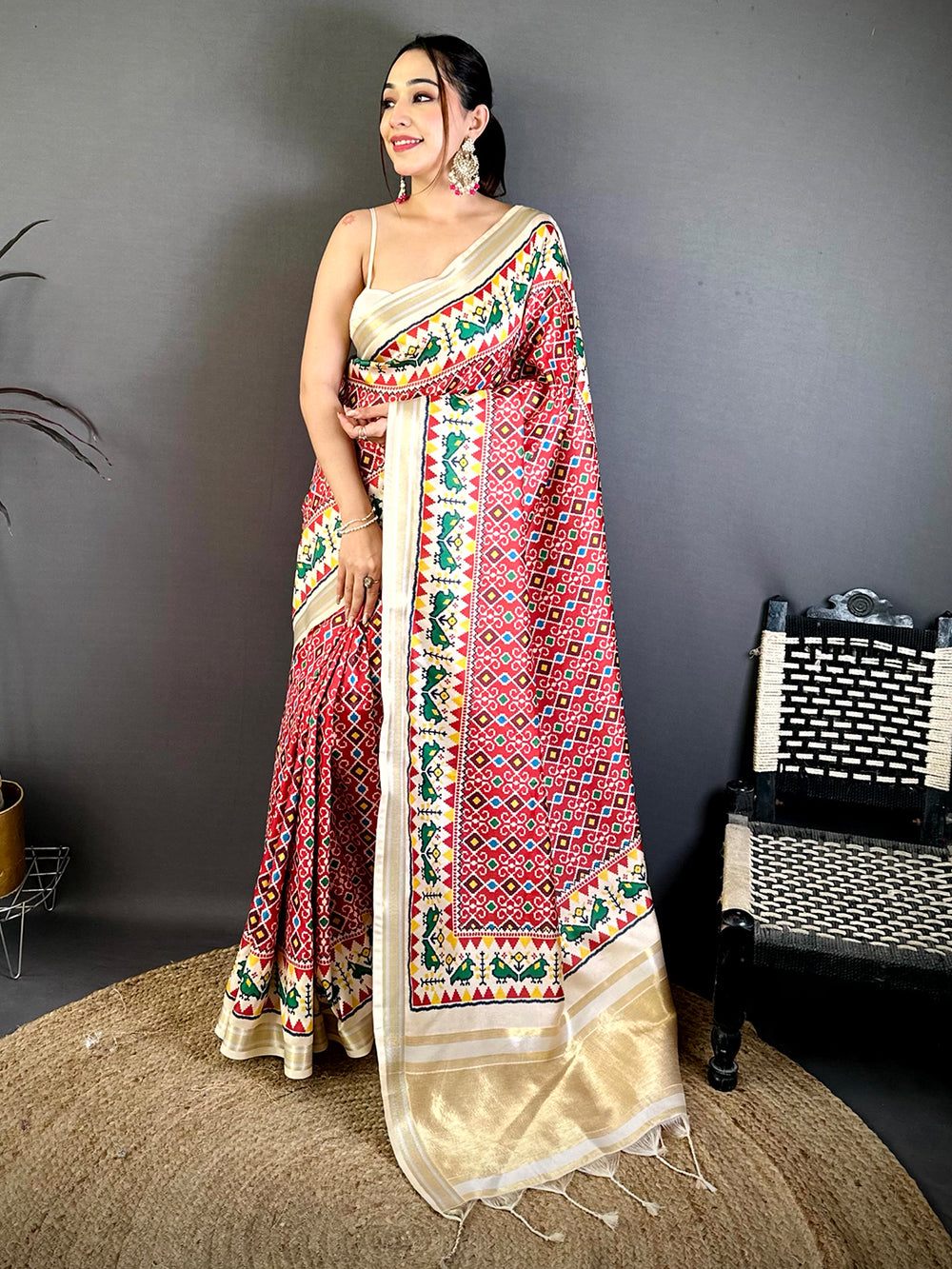 Red Soft Kanchi Silk Patola Weave Saree