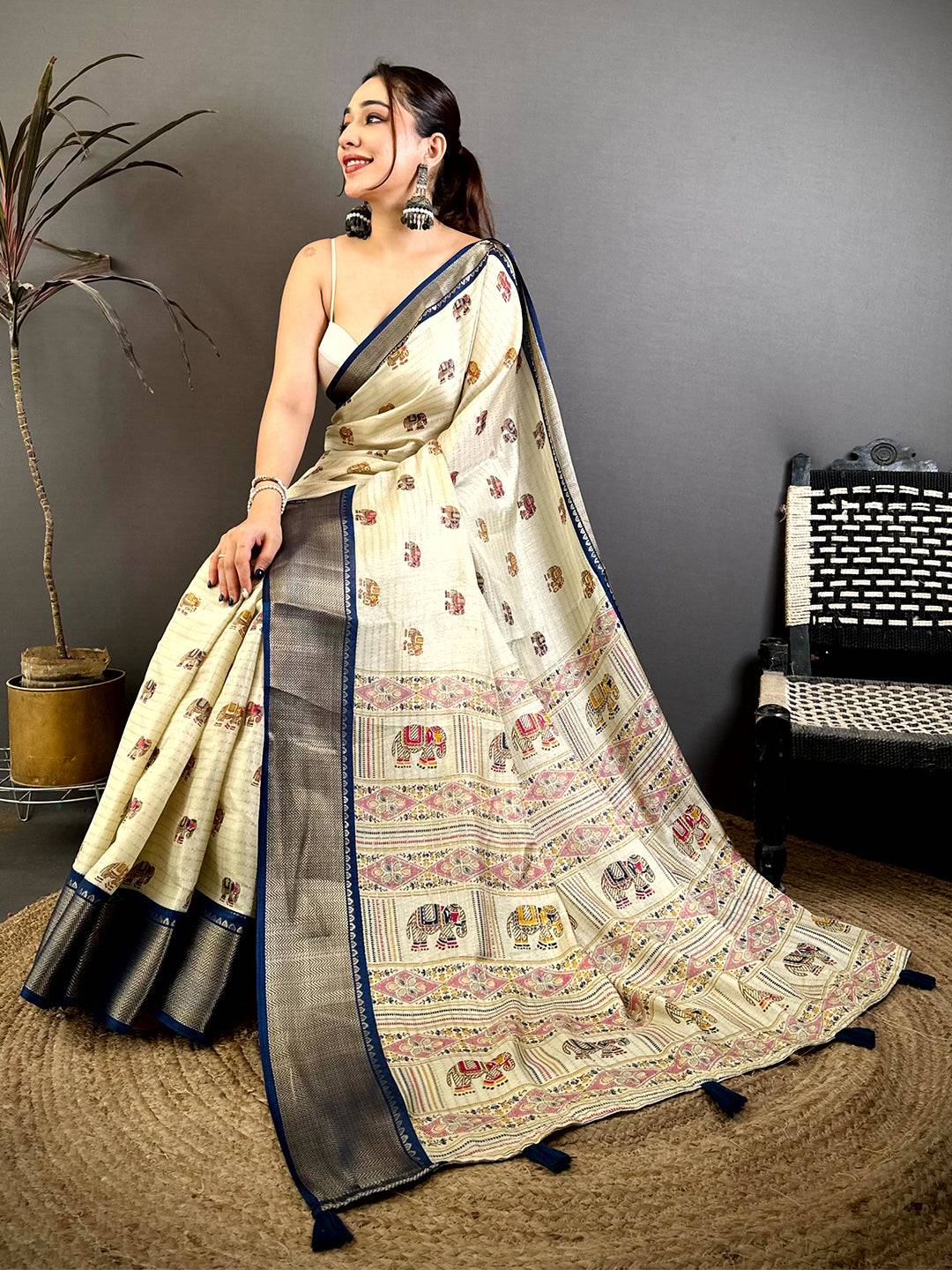 Royal Ajrakh Block Kalamkari Dola Saree