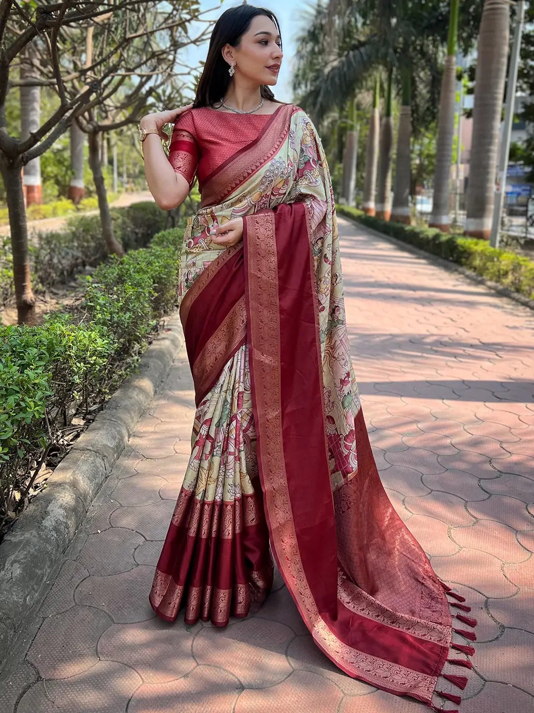 Pista Colour Double Border Banarasi Soft Silk Saree
