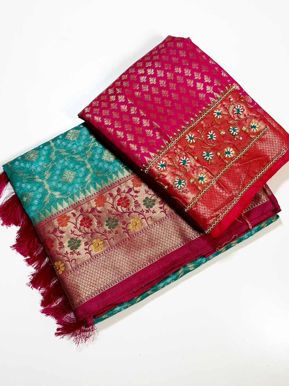 Rama Banarasi Minakari Katan Silk Saree With Maggam Blouse