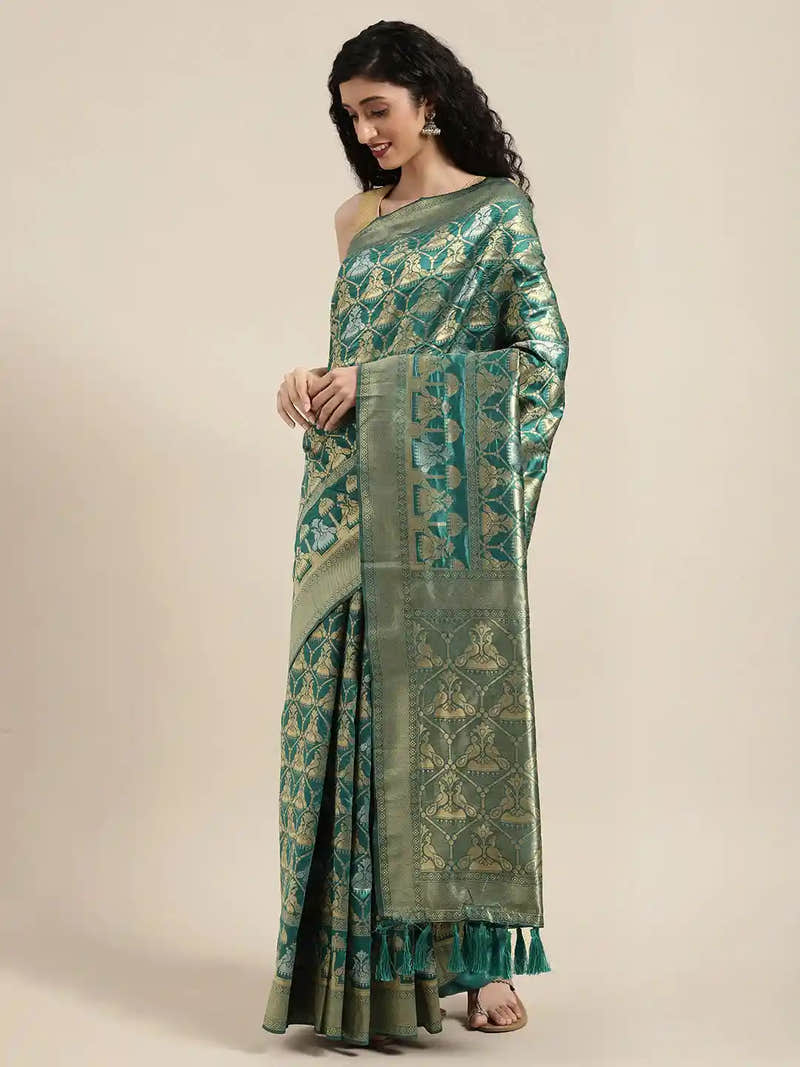 Beautiful Banarasi Green Colour Woven Design Saree