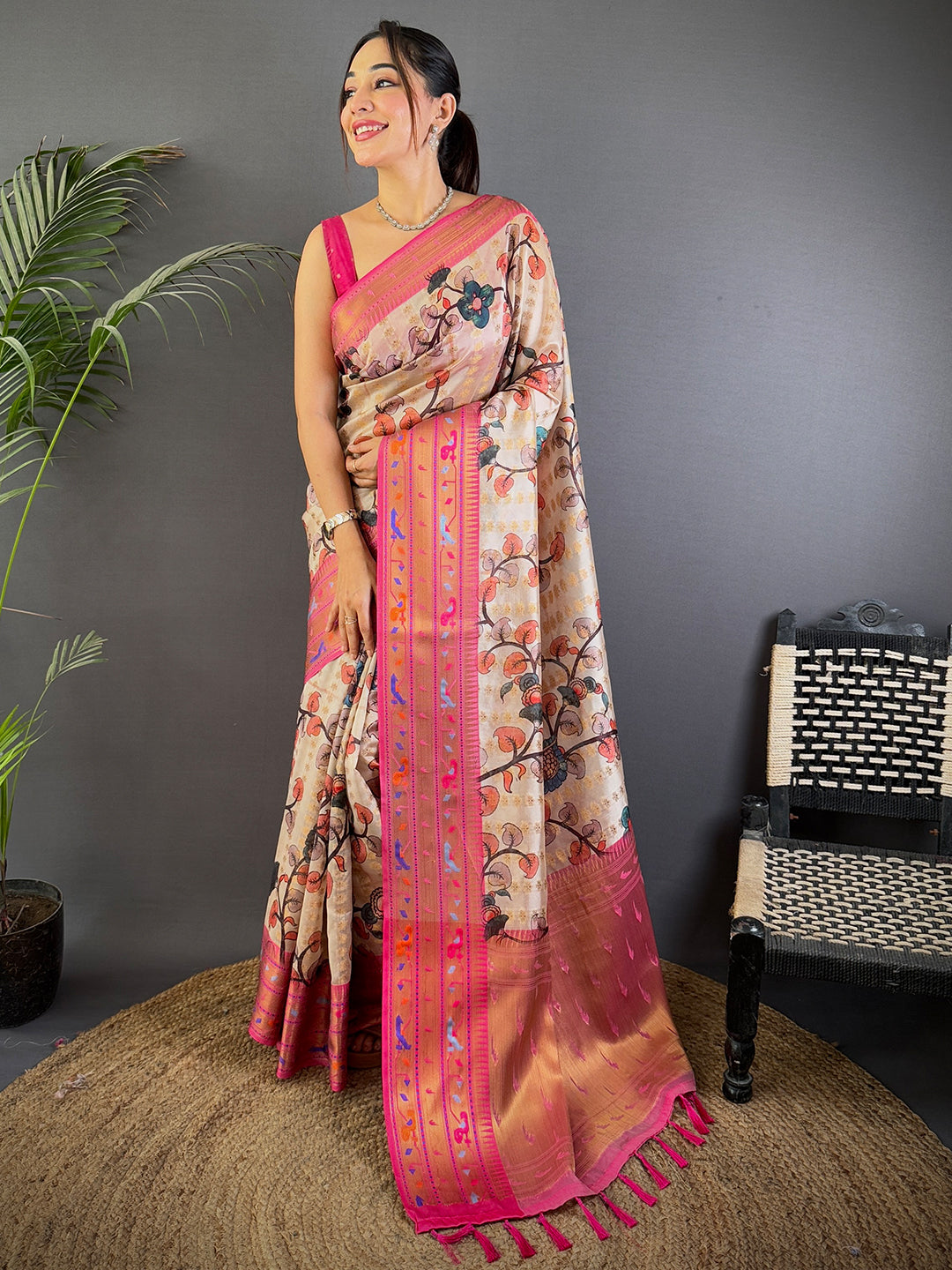 Elevate Kalamkari Printed Tissue Saree