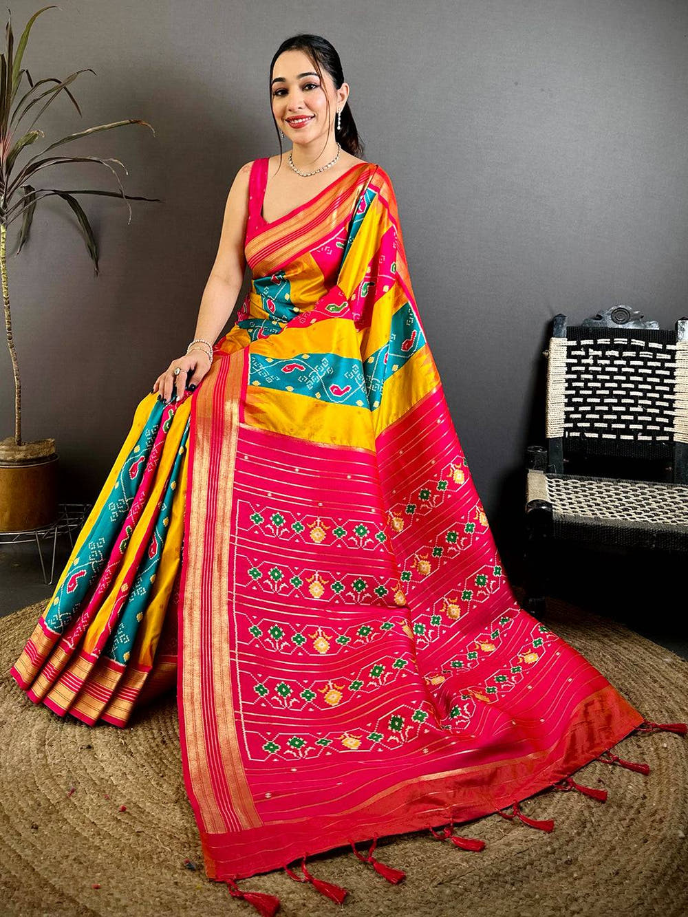 Artisan Silk Multi Ikkat Patola Weaving Saree