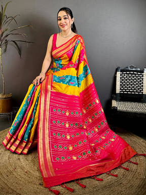 Artisan Silk Multi Ikkat Patola Weaving Saree