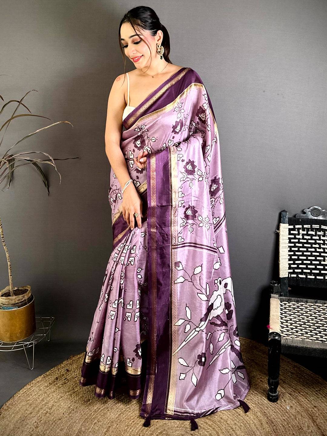 Artisan Floral Print Soft Dola Saree