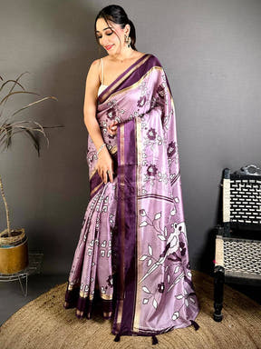Artisan Floral Print Soft Dola Saree