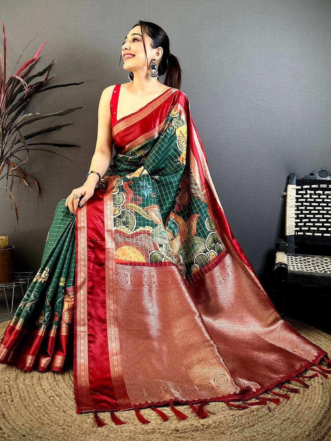 Green Soft Silk Gadwal Kalamkari Saree