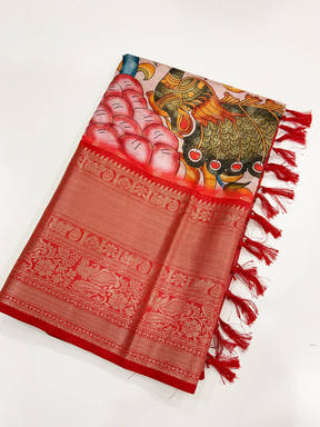 Royal Kalamkari Pattu Banarasi Silk Saree